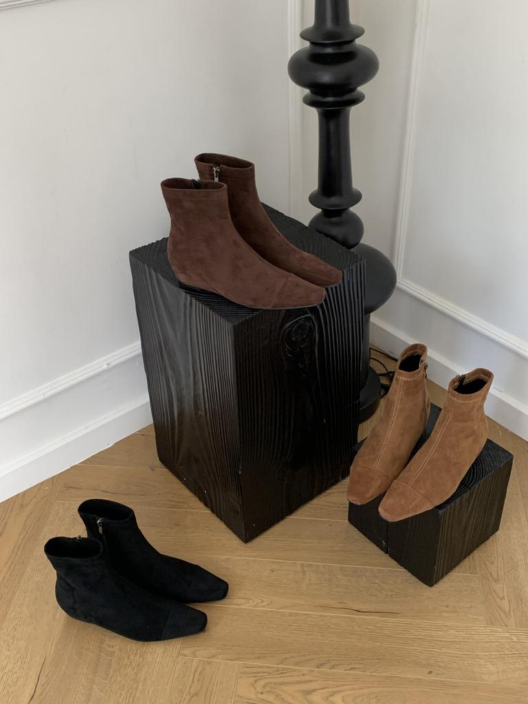 2025 Autumn New Square Head Inner Slope Heel Suede Thin Chelsea Martin Women's Short Boots Spice Girls Naked Boots