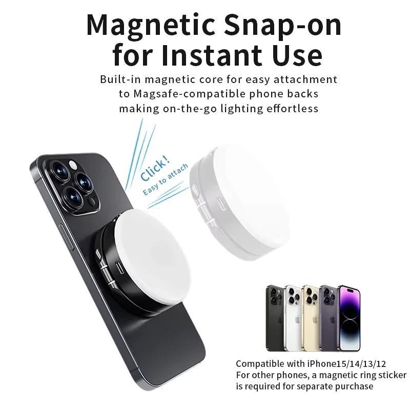 Foldable Mini Magsafe Selfie Light With Mirror For Cell Phone Pocket Magnetic Ring Light Photography Iphone 16/15 Samsung Led