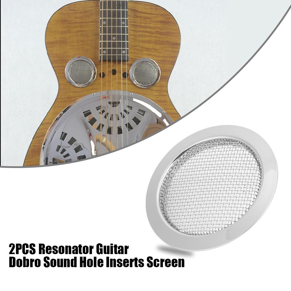 2PCS Resonator Guitar Sound Hole Cover Inserts Screen Metal for Parts(Gold)