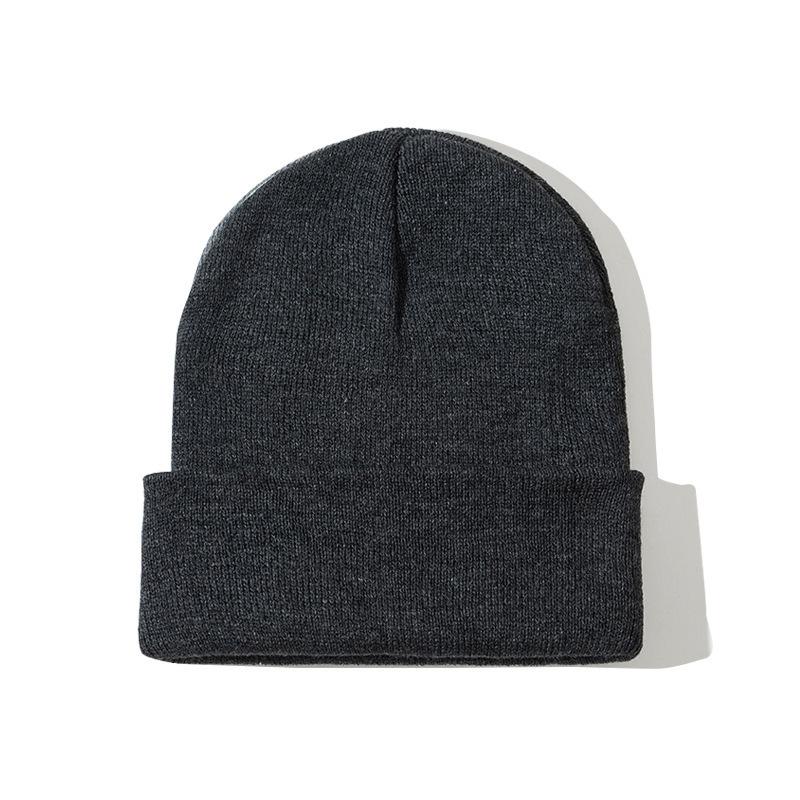 Autumn Winter Warm Hats Small Batch 3D Embroidery Solid Color Plain Knitted Hats with Heat Transfer Printing Processing
