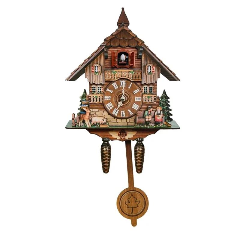 Cuckoo Wall Clock Wooden Retro Pop Out Bird Chime Hourly For Living Room Home Decor Cozy Vintage Centerpiece Gift For Family