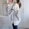Sweaters Women Fashion Stripe Loose Zipper Knitting Sweaters Vintage Long Sleeve Female Pullover