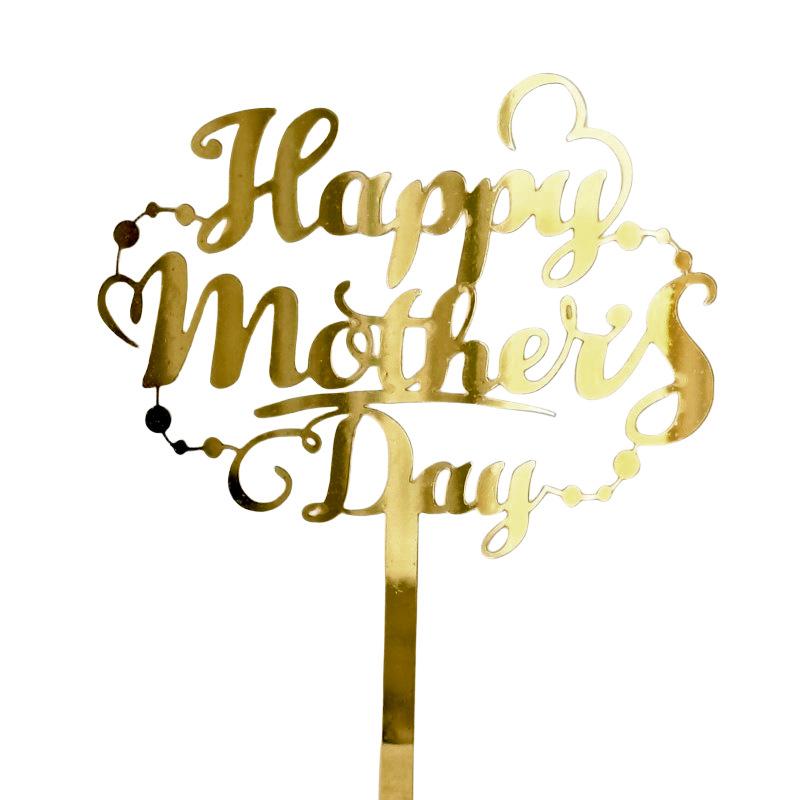 10PCS Happy Mother's Day Acrylic Cake Toppers Art Fonts Design Gold Rosegold Love Heart Cupcake Toppers Flag Party Decoration