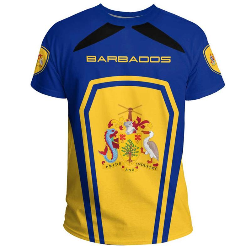 3D Barbados National Flag Map Printing T Shirt Barbados Coat Of Arms Graphic Tee Shirts Fashion Streetwear Short Sleeves Clothes