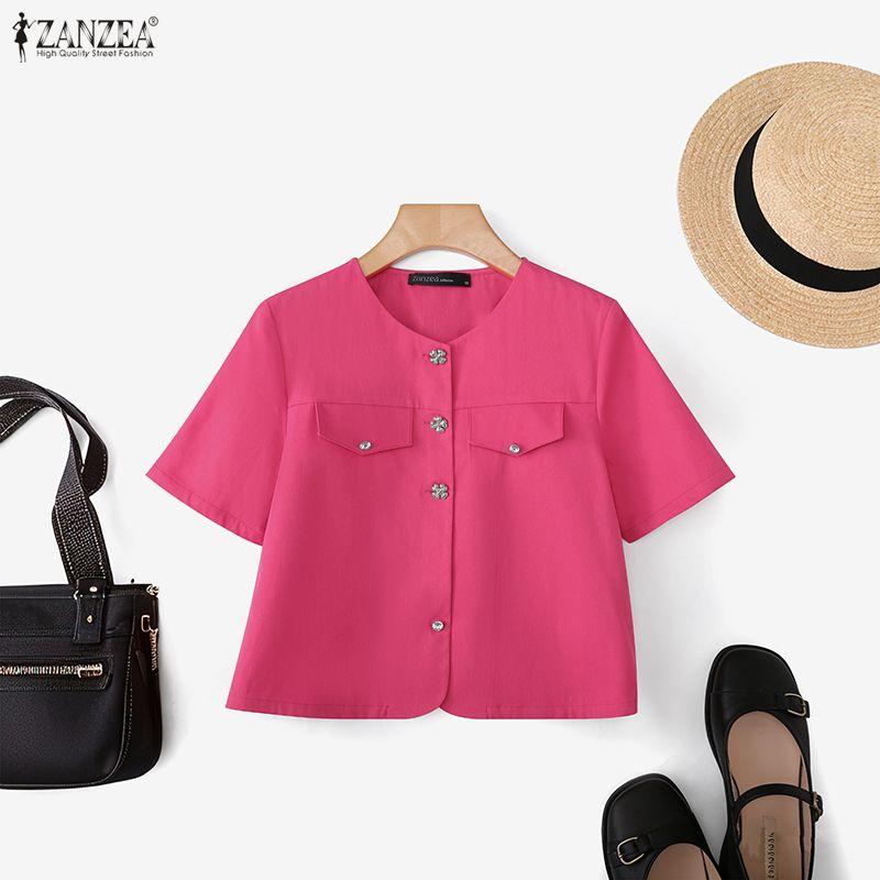 ZANZEA Dámská ležérní letní halenka s kulatým výstřihem a krátkým rukávem