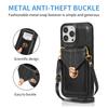 For iPhone 16 Pro Max Case Card Holder Kickstand PU Leather + TPU Phone Cover with Shoulder Strap
