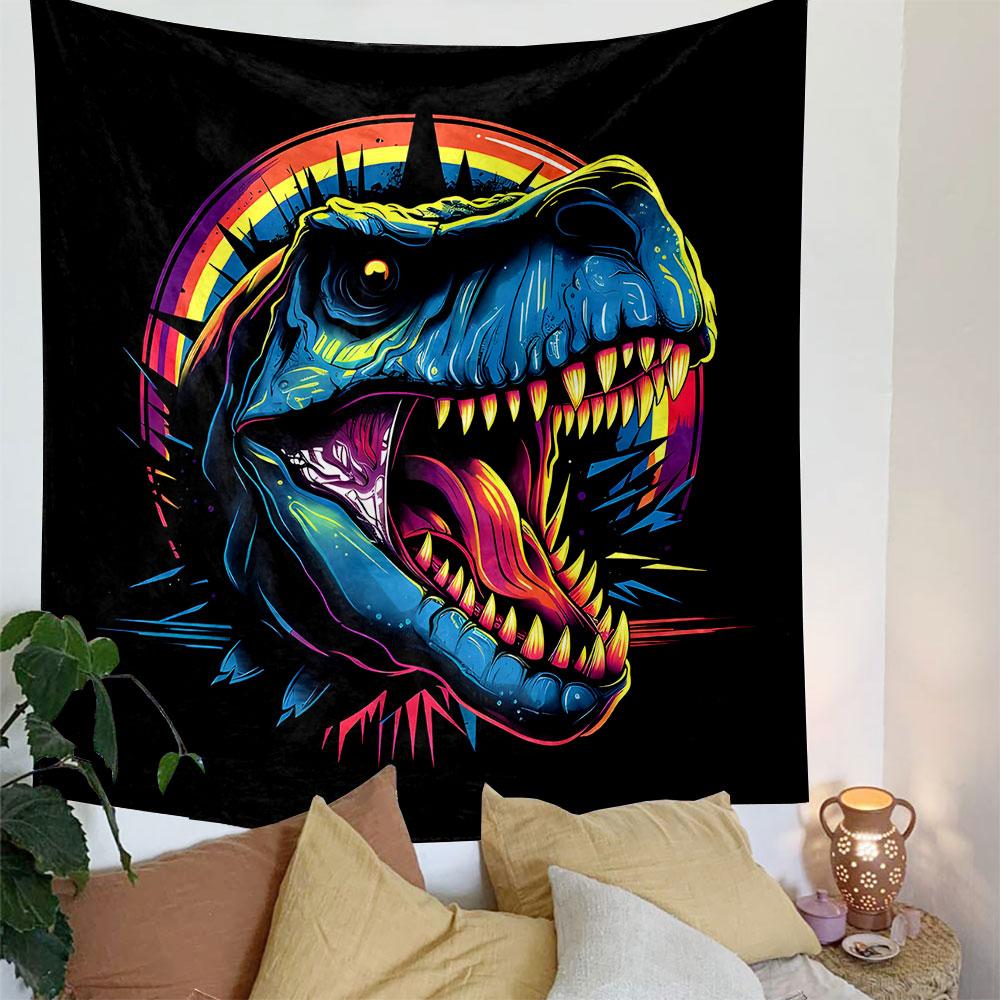 Neon Dinosaur Fury Design Patterned Tapestry Decorative Wall Hanging, Home Bedroom Living Room Decor