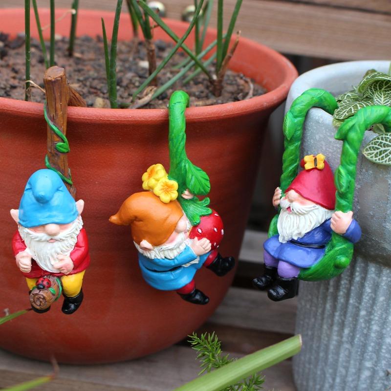 Dwarf Swing Flower Pot Pendant Set, Garden Dwarf Small Statue Potted Plant Micro-landscape Decoration Ornament