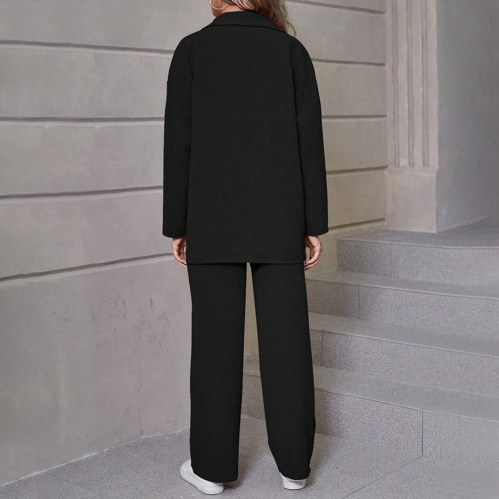 Женский модный однотонный кардиган с отворотом и длинными рукавами — фото 5