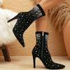 Winter Sexy Ladies Short Boots Fashionable Rhinestone Zipper Elastic Slim Suede High Heel Mid-calf Boots for Women