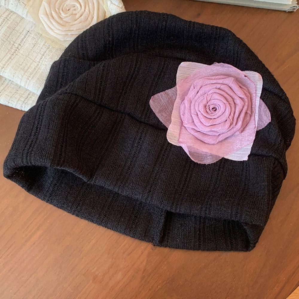 Sweet Flower Beanies Hat Elegant Knitted Hat Fashion Hollow Pullover Hat Spicy Girls