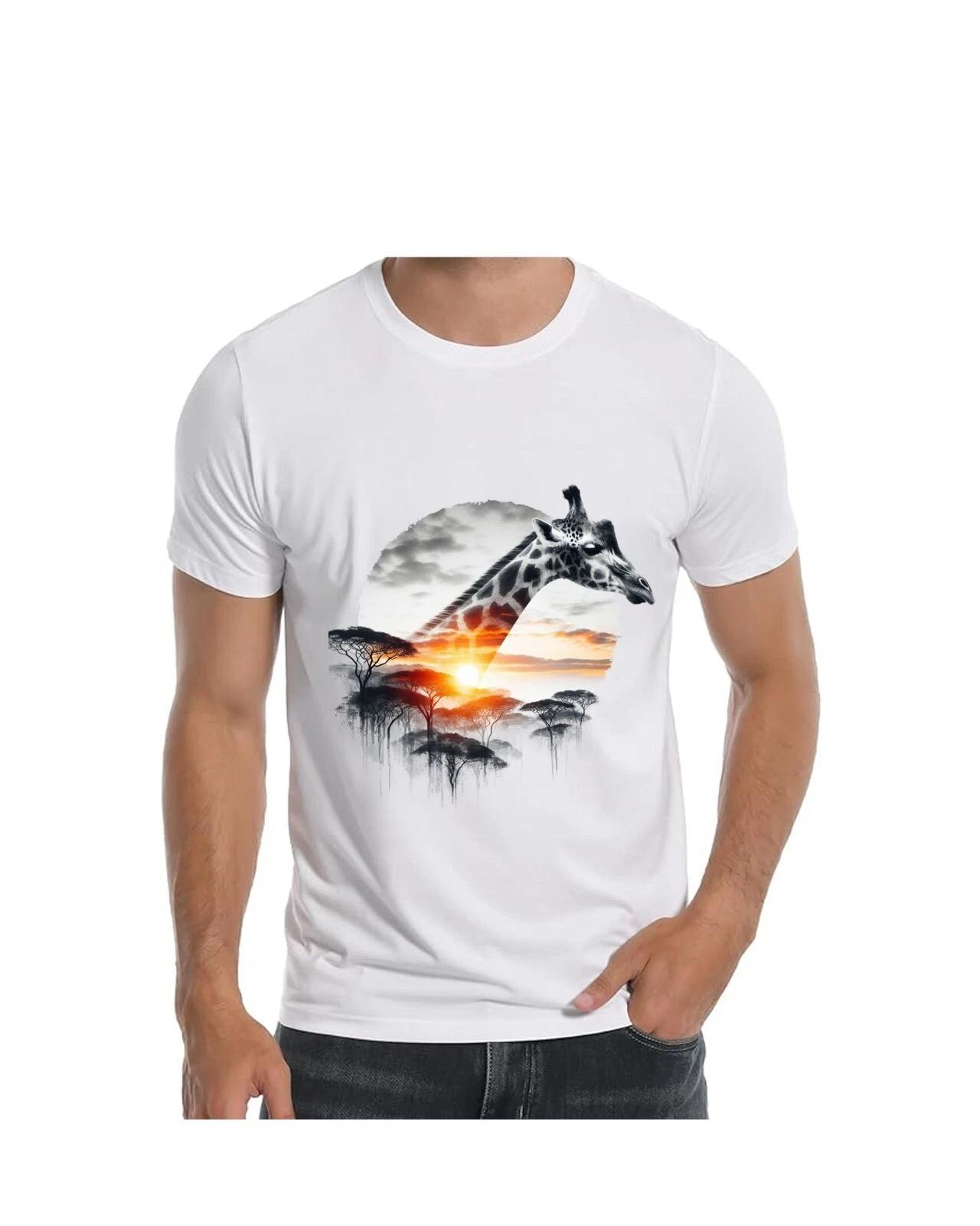 Giraffe and Jungle Silhouette art T-Shirt Wild Animal African TEE Apparel 4XL
