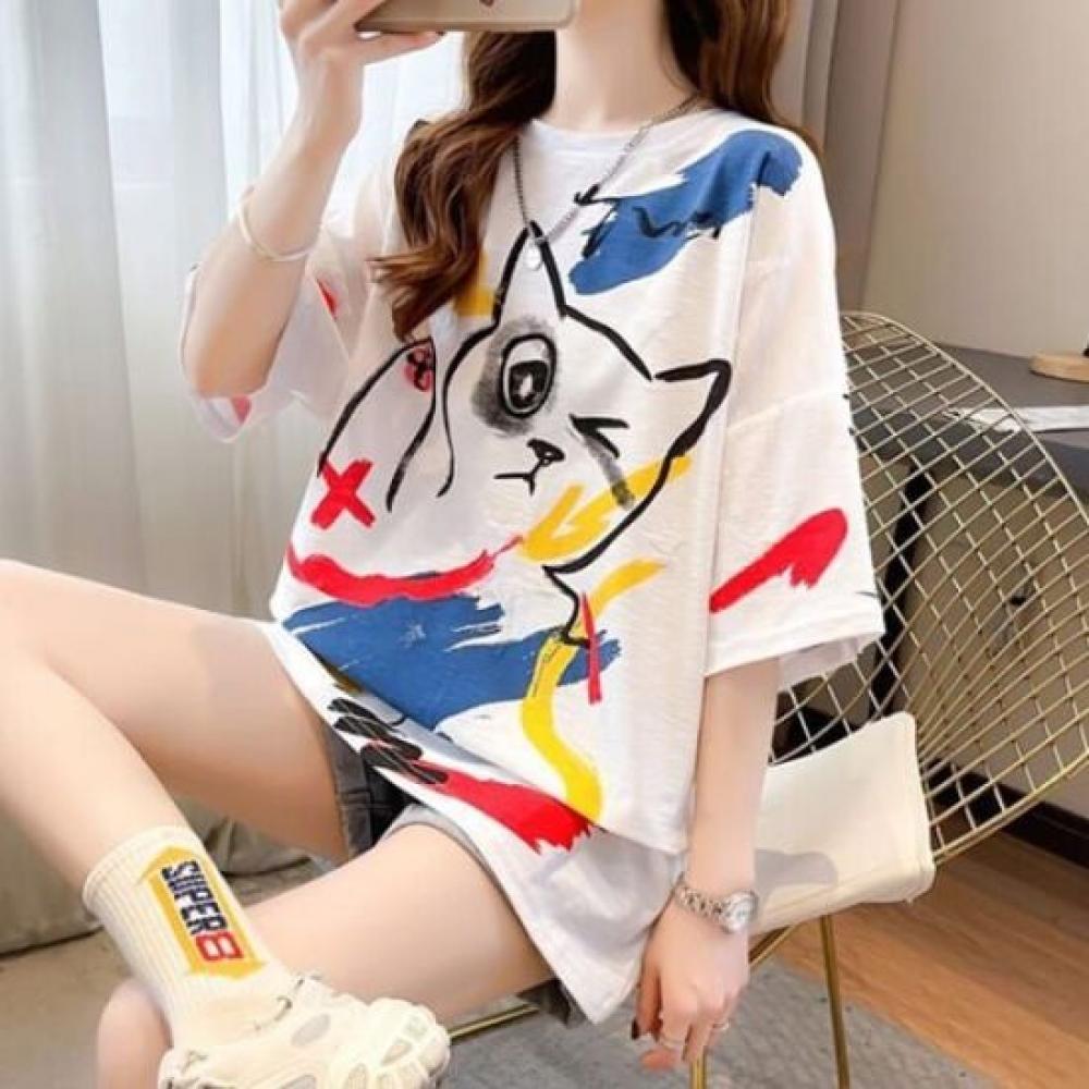 Navava Women PrinTing Loose FiT Round Neck ShorT Sleeve T shirT nT2548