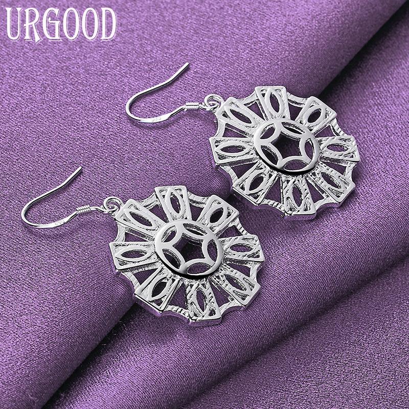 925 Sterling Silver Round Star Dropped Earrings Fashion Jewelry