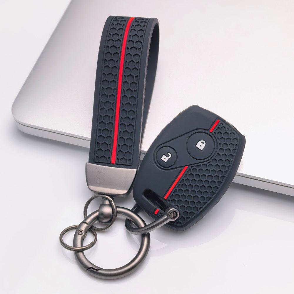 Premium Silicone Car Key Fob Cover For Honda Fit Civic Accord CRV HRV Jazz With Keychain Soft Silicone Car Interior Accessories Anti-Scratch