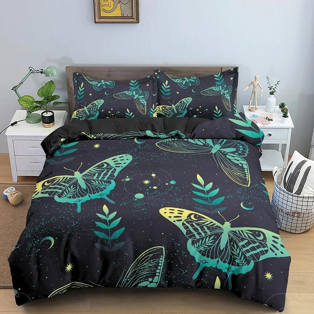 3D Butterfly Print Bedding Set Skin Friendly Duvet Cover With Pillowcase King Queen Size Quilt Cover Home Textiles