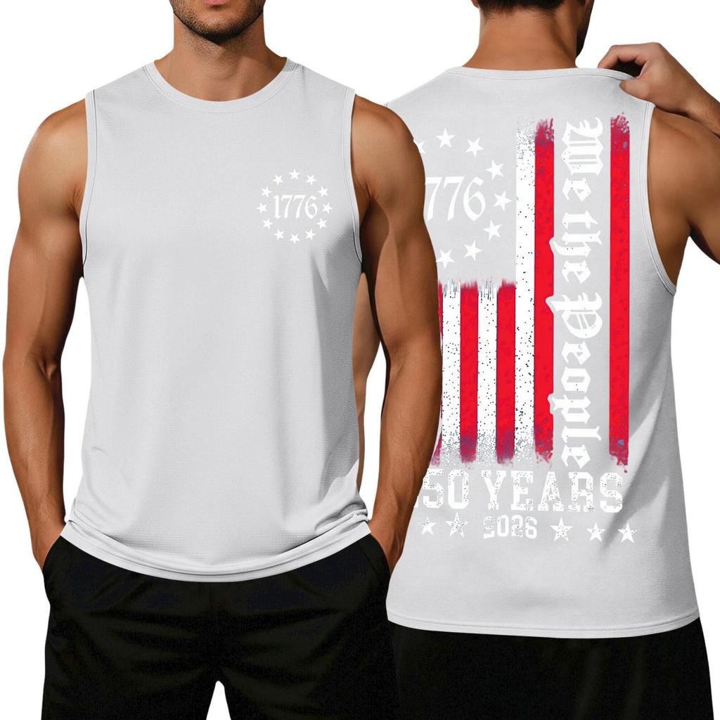 Men's Loose Fit Sleeveless Tank Top Independence Day Print Casual Workout Shirt 1776 Graphic We The People Design 250 Years 2026