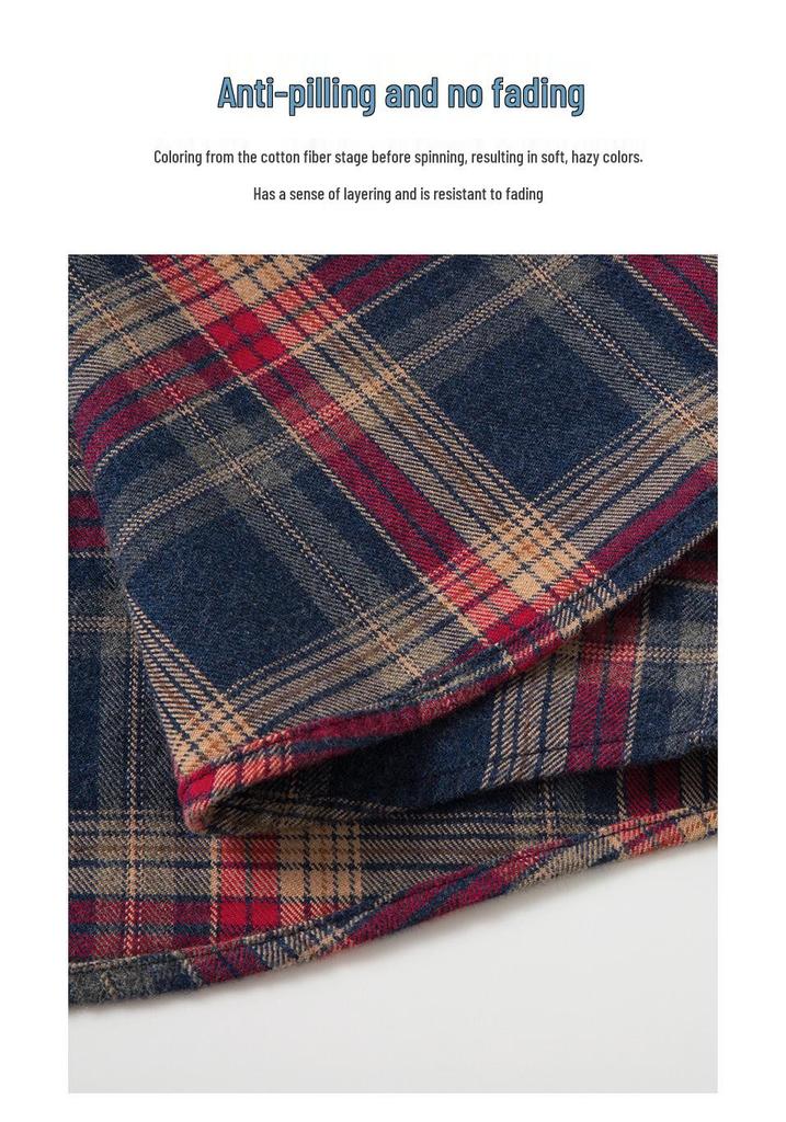 Men's Fashionable Brushed Plaid Long Sleeve Shirt - Spring/Autumn 2024 Collection