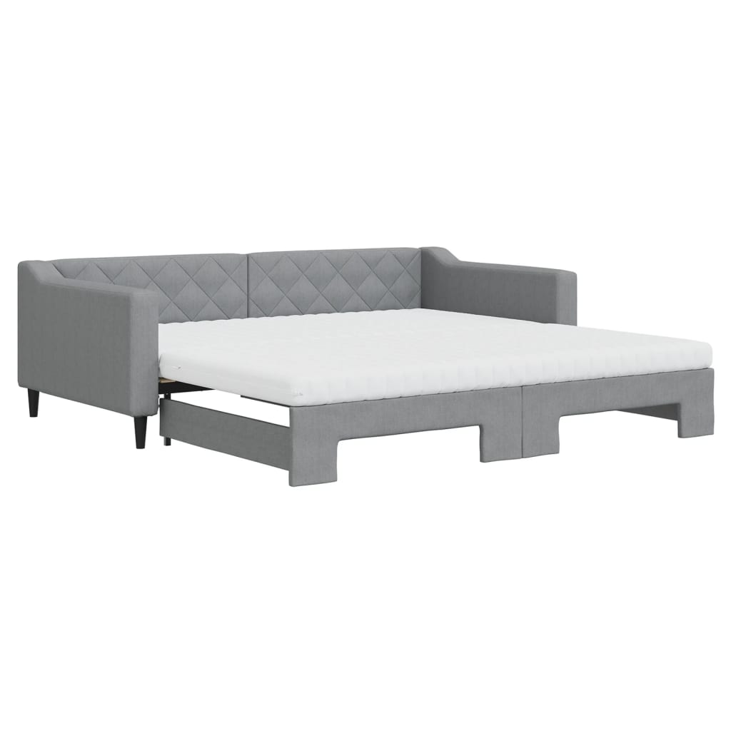 Pull Out Daybed with Mattress Light Grey 100 X 200 Cm Fabric