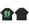 Hip Hop Streetwear  Men TShirt Oversized Green Light Graphic T Shirt Retro Washed Black Tshirt Cotton Unisex Tops Tees