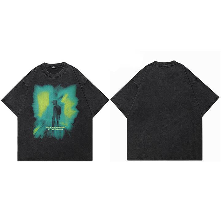 

Hip Hop Streetwear Men TShirt Oversized Green Light Graphic T Shirt Retro Washed Black Tshirt Cotton Unisex Tops Tees S