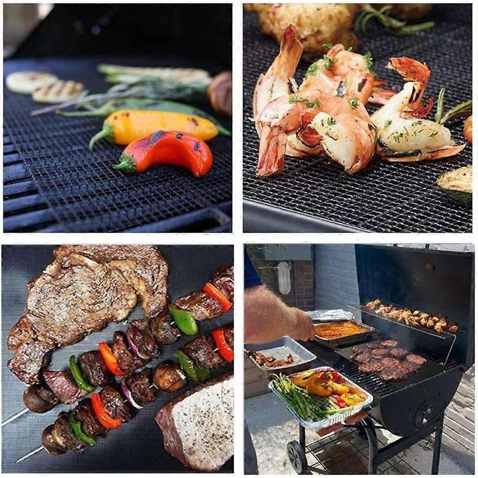 BBQ Grill Mesh Mat Set 3 PCS Non Stick Grilling Mesh Reusable Heat Resistant BBQ Teflon Grill Mats for Grilling Meat,Veggies, Cooking, Baking40x33cm