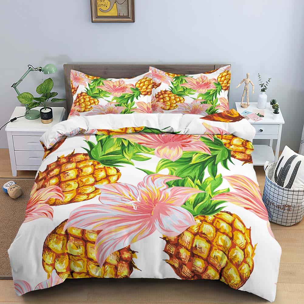 Fruit Pineapple Queen King Duvet Cover 3D Yellow Tropical Fruit Bedding Set Plants Comforter Cover 2/3pcs Polyester Quilt Cover