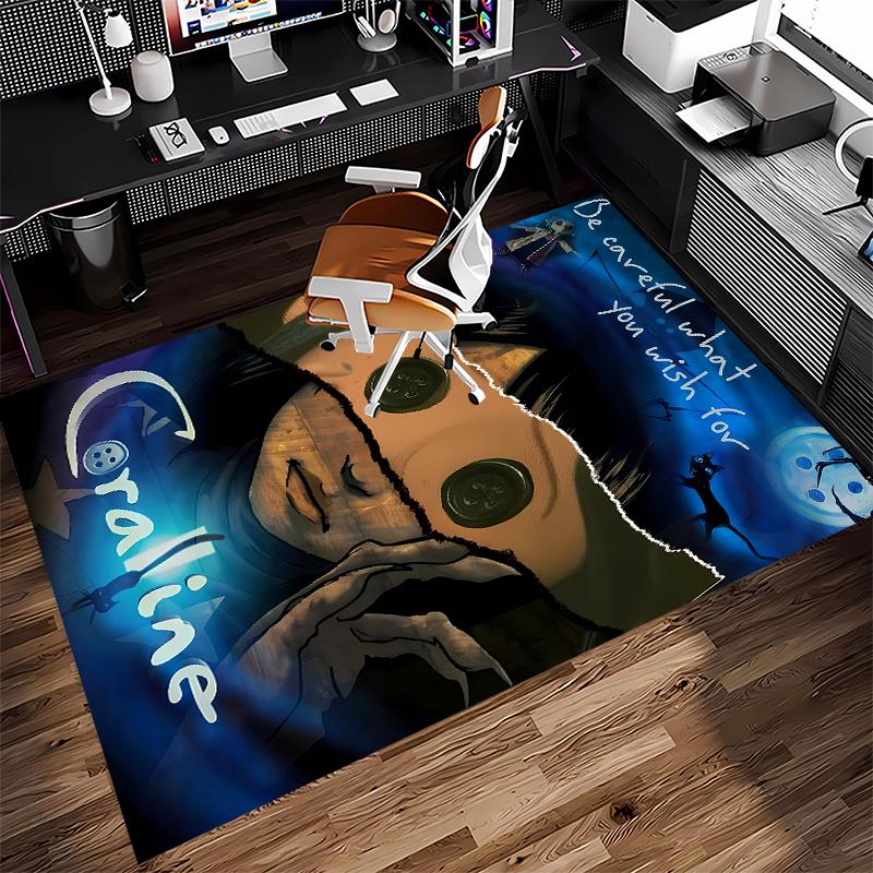 1 Stück Coraline Print Teppich - Weich, Waschbar, Rutschfest, Indoor-Matte für Bürostühle, Wohnzimmer, Home Office, Dekorativer Teppich