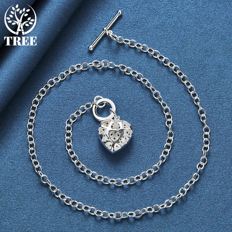 925 Sterling Silver Purple AAA Zircon TO Lant Heart Pendant Collier Bijuterii