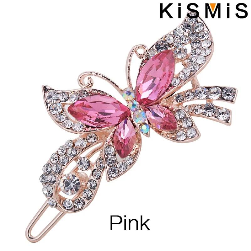 

1Pc Crystal Rhinestone Hair Clip Butterfly Hair Accessories for Girls Stylish Barrette with Fresh Design Sparkling Hair Jewelry розовый