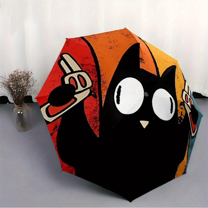 1pc Gangster Cat Automatic Open/close Umbrella, 8-Rib Sturdy Structure, Portable Travel Umbrella, Parties, Everyday Use, Outdoor Accessory,