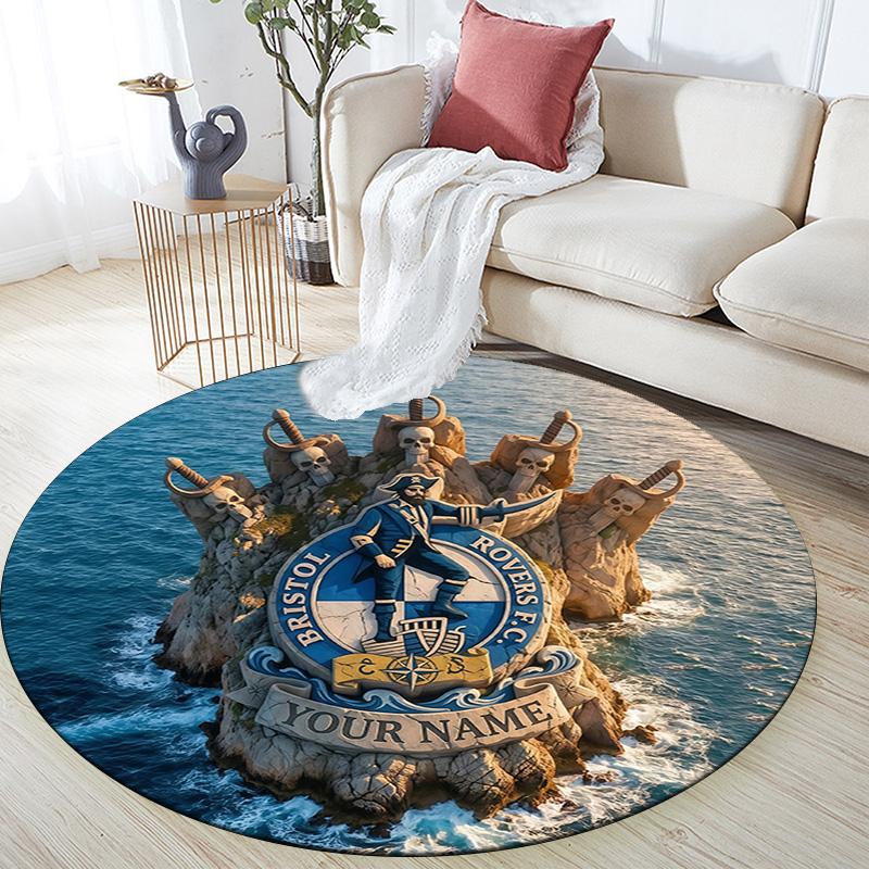 Custom Name Bristol Rovers Round Area Rug,Carpet Rug for Living Room Bedroom Sofa Playroom Decor,Non-slip Floor Mat