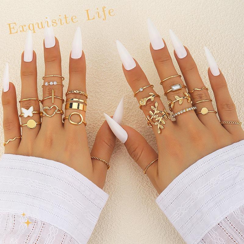Ocean Wind Simple Diamond Set Love Wave Ring Set Fashion Starfish Opening Adjustable Ring