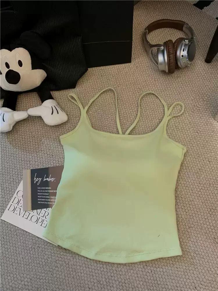 Rückenfreies Trägertop mit Doppelträgern und Brustpolstern - Damen Slim Fit Sommeroberteil