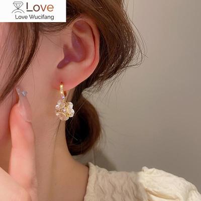Luxury Cubic Zirconia Flower Dangle Earrings For Women Bohemian Fresh Drop Earrings With Silver Needle  Fashion Girl Jewelry