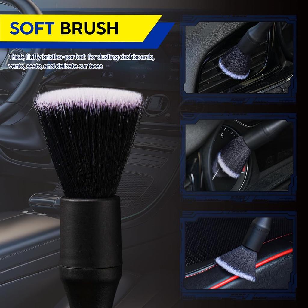 7PCS Car Detailing Brush Kit - Ultra Soft Boars Hair Car Interior Detailing Brushes, Includes 4 Different Brushes, Multi-Use For Cleaning Interior Or