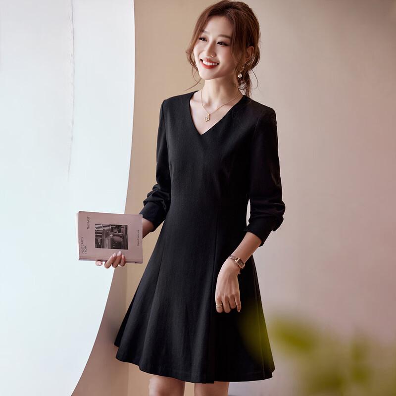 KAVON Elegant V-Neck Little Black Dress L