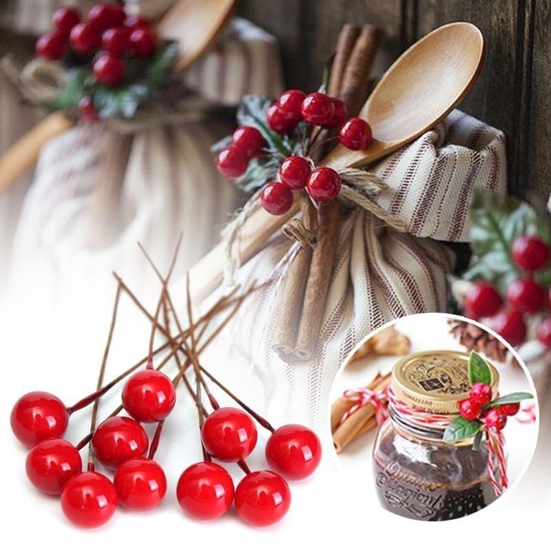 50Pcs Christmas Artificial Red Berry Ornament Decoration Accessories