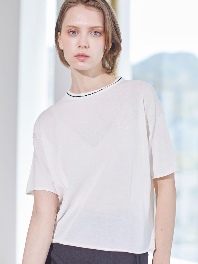 AYIHOLIC CASHMERE Semi-Over Rolled-Up Round Knit