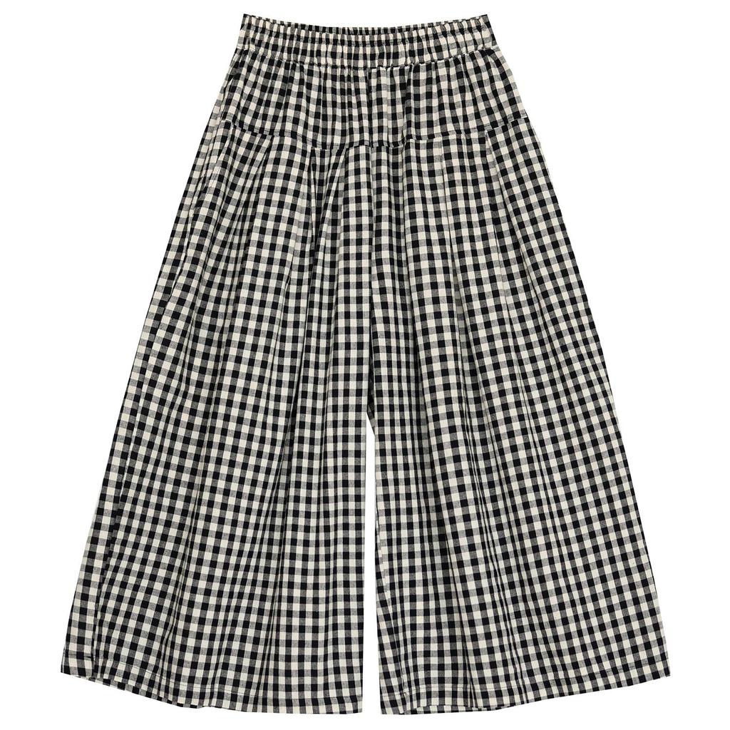 DIMANAF 2026 Summer Beach Plus Size Long Pants Women Elastic Waist Loose Vintage Casual Trousers Pants Print Plaid Bottoms