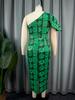 AOMEI Green Printed Dresses for Women One Shoulder Bodycon High Waist African Dance Night Date Out Event Occasion Gowns Female Large Size