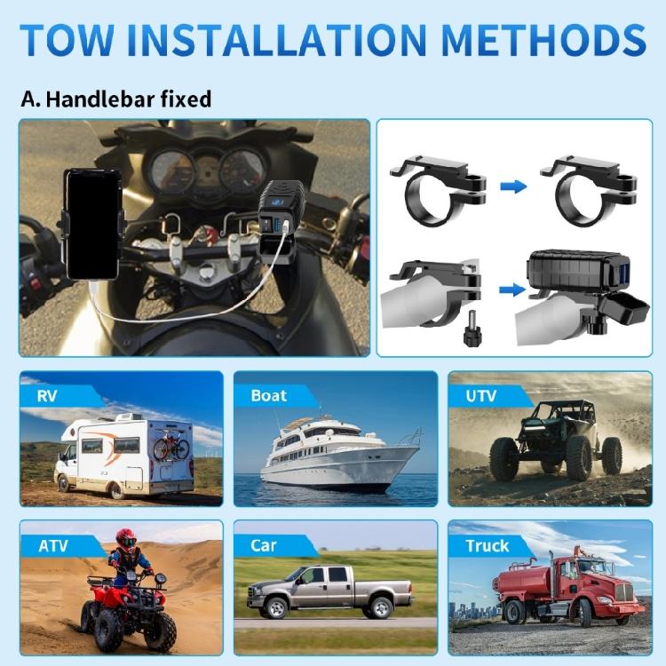 QC3.0 Motorcycle Chargers Voltage Monitor Switches ABS Housing Double USB Charging Port Socket Motorbike Accessories