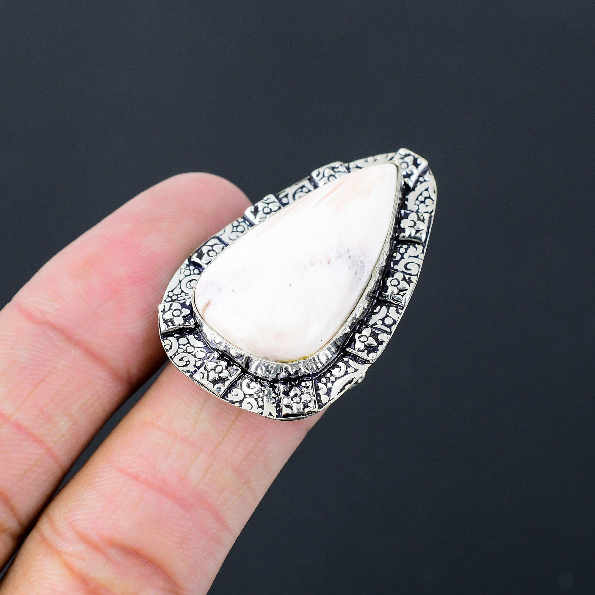 Mothers day Sale Sterling Silver Natural Scolecite Promise Ring Jewelry US 7.5 7.5