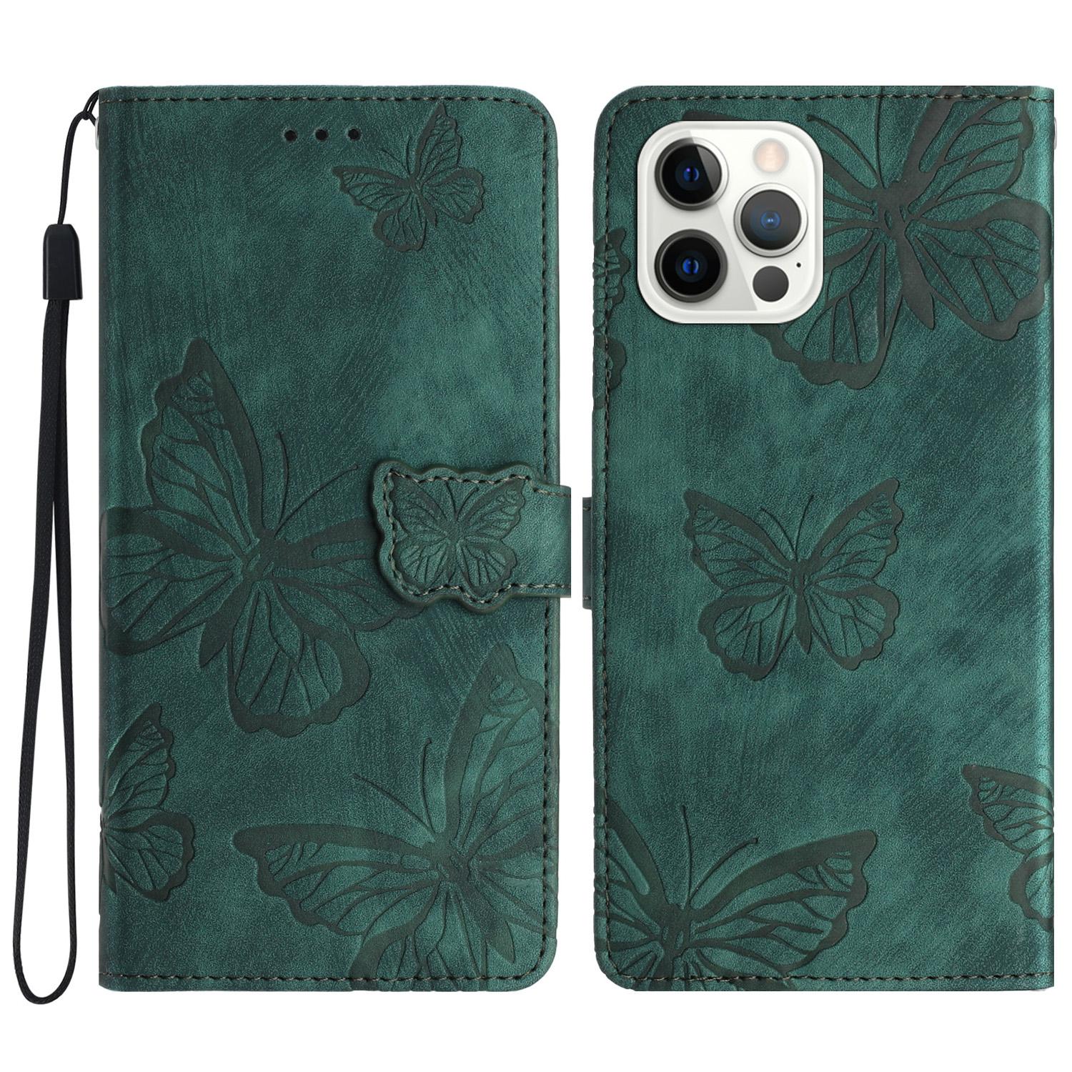 

For iPhone 16 Pro Case Wallet Butterfly PU Leather Phone Cover Stand Card Holder Green