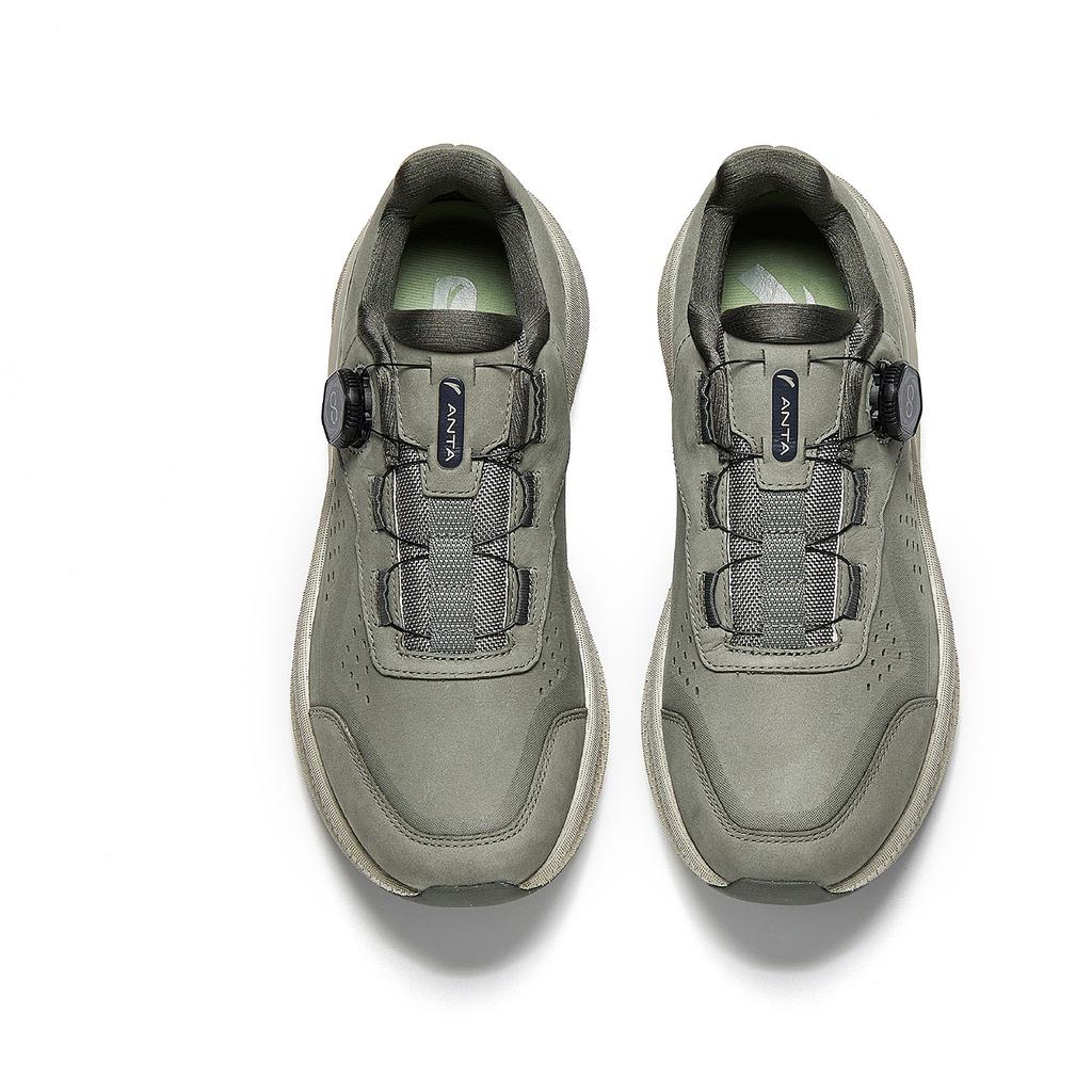 Anta Genuine Leather Knob Button Trend Training Shoes Men Sneakers Mud-Green Graphite-Gray 912547703-4