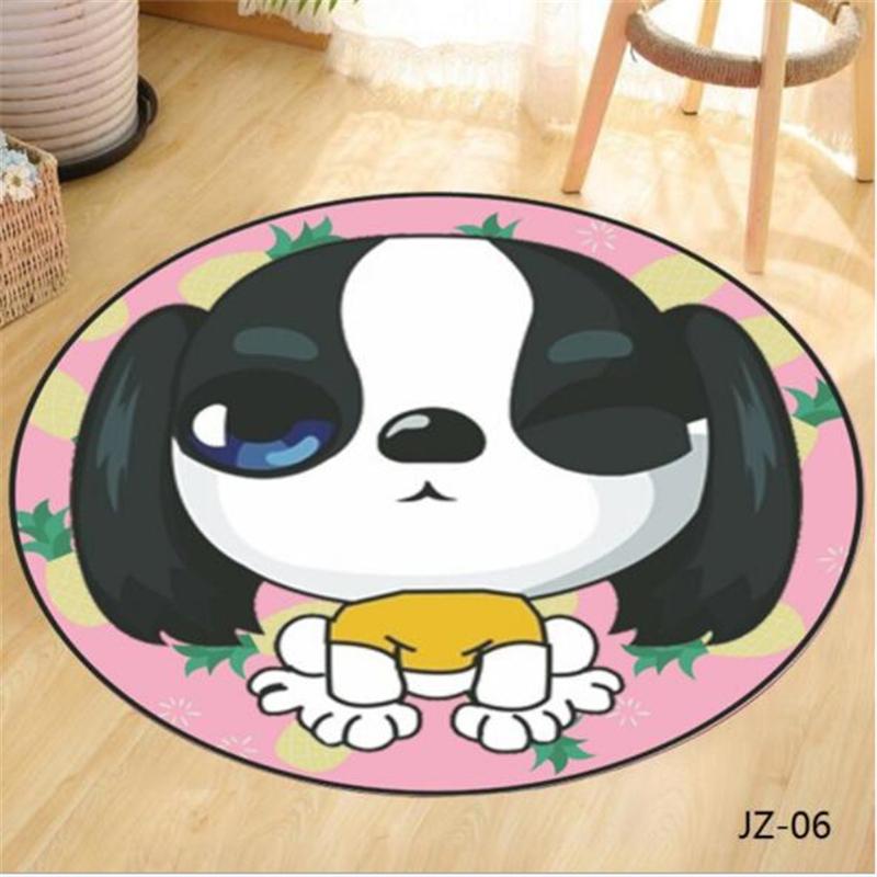 Living Room Bedroom Kids Room Rug Home Carpet Floor Door Mat Creative Cute Dog and Cat Round Rug