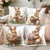Pastel Easter Bunny Pillow Cover Cute Rabbit Basket Print Cushion Case Holiday Home Decor for Party  Gift