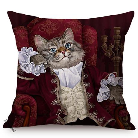 Cat Funky Animal Portrait Europe Renaissance Oil Painting Posters Style Decorative Throw Pillow Cases Linen Sofa Cushion Cover