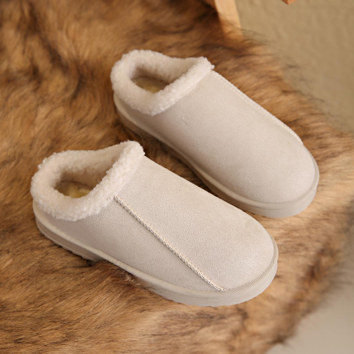 

зима 2025 теплые пушистые женские тапочки мягкая подошва нескользящие толстые плюшевые сабо женские повседневные на платформе домашние комнатные туфли шлепанцы 45 44 бежевый