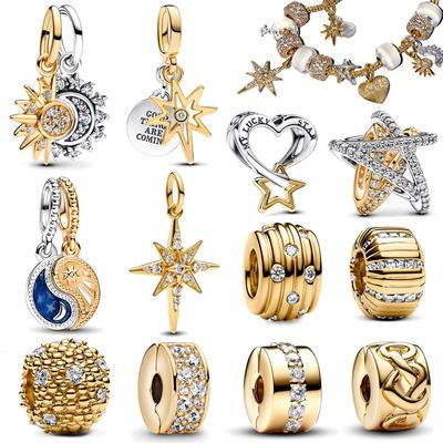 Split Sun Moon Star Heart Charm for Original Pandora Bracelet DIY Jewelry Accessories Gorgeous Dangle